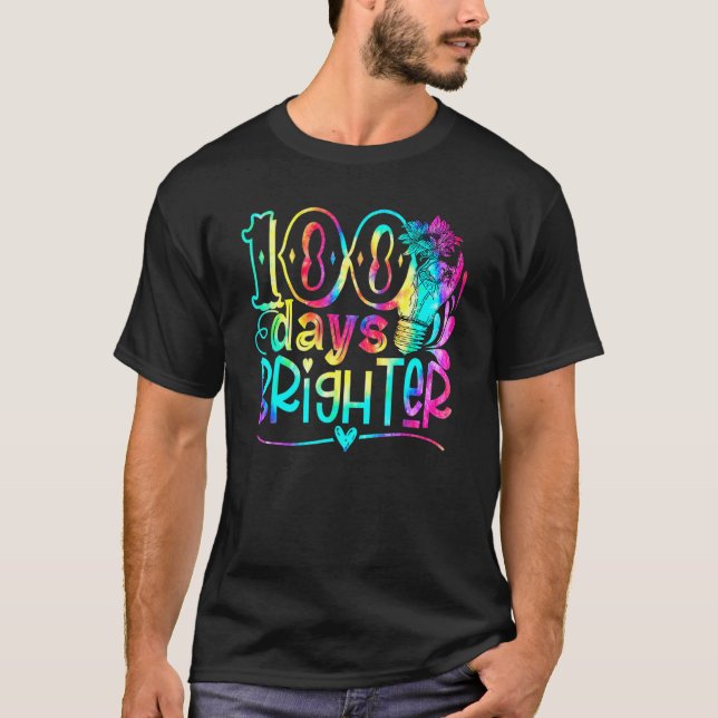 Camiseta Tie Dye 100 Days Brighter Student Happy 100th Day  (Anverso)