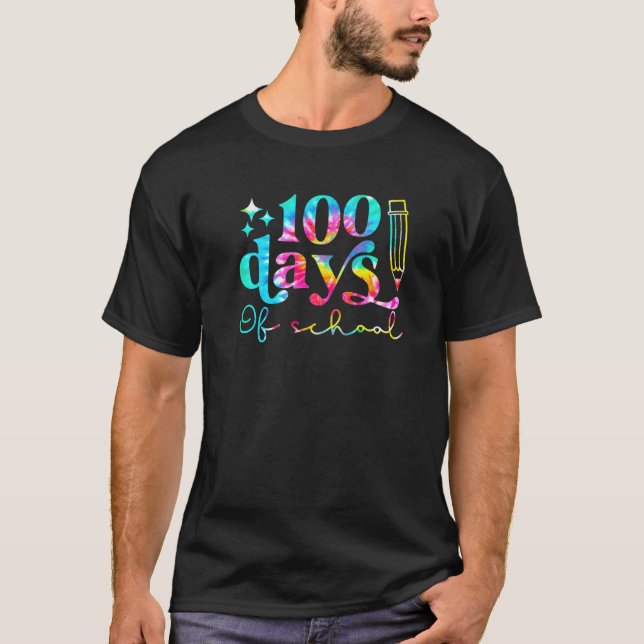 Camiseta Tie Dye 100 Días De Enseñanza De Crayon Escolar Ni (Anverso)