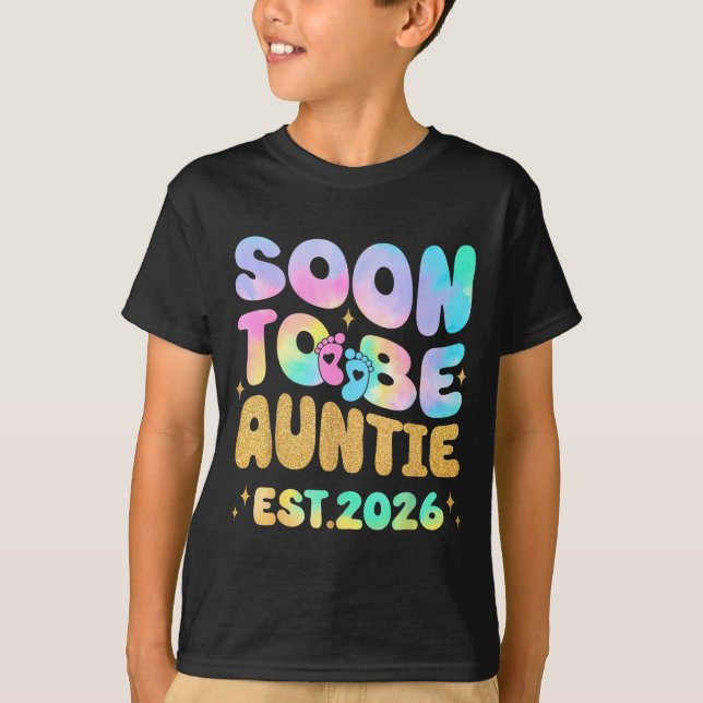 Camiseta Tie Dye Auntie Promoted To Auntie 2026 Soon To Be  (Anverso)