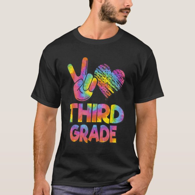 Camiseta Tie Dye Back To School Peace Love Third Grado (Anverso)