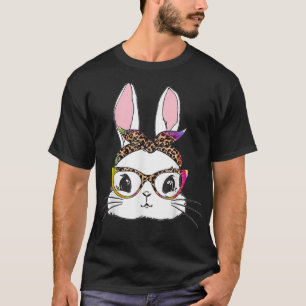 Camiseta Tie Dye Bunny Face Leopard Glasses Headband Happy
