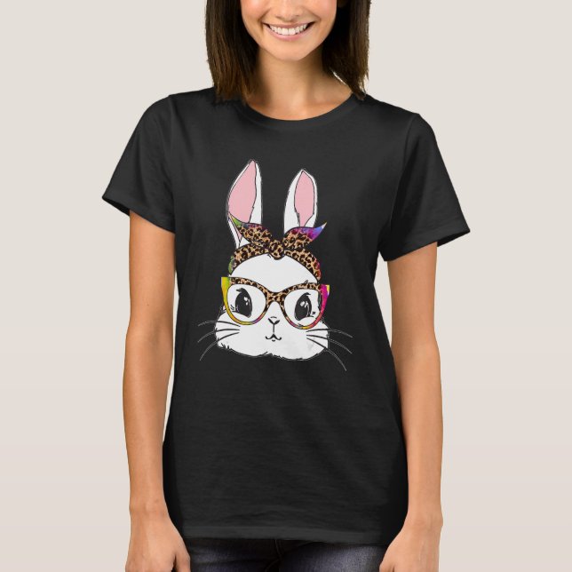 Camiseta Tie Dye Bunny Face Leopard Glasses Headband Happy (Anverso)
