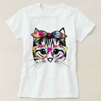 Camiseta Tie-Dye Cat Face with Glasses Design
