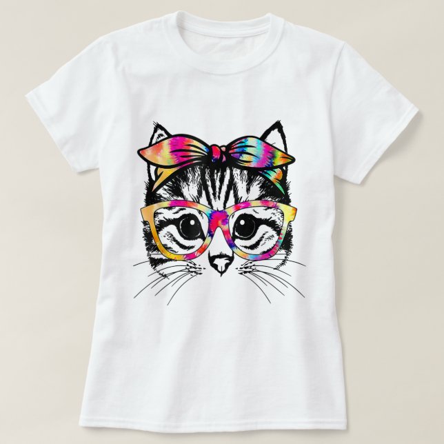 Camiseta Tie-Dye Cat Face with Glasses Design (Diseño del anverso)