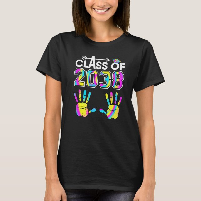Camiseta Tie Dye Class Of 2038 Kindergarten Handprint Grow  (Anverso)