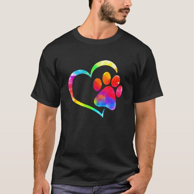 Camiseta Tie Dye Cute Love Dog Paw Print Dog Dueño (Anverso)