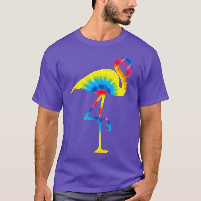 Camiseta Tie Dye Flamingo Rainbow Print Bird Animal Peace (Anverso)
