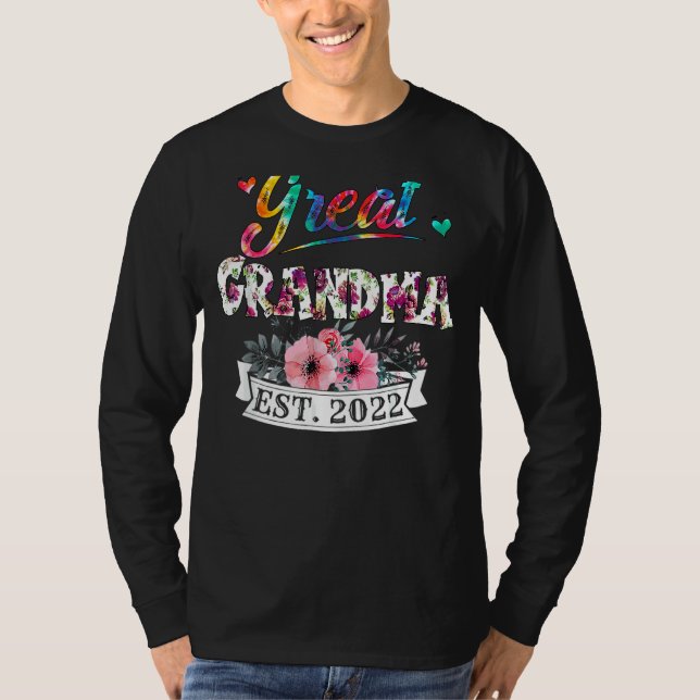 Camiseta Tie Dye Floral Great Grandma 2022 Para Embarazo Y (Anverso)