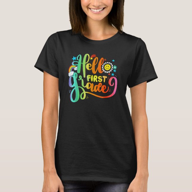 Camiseta Tie Dye Hello First Grado Flower 1º Grado de vuelt (Anverso)