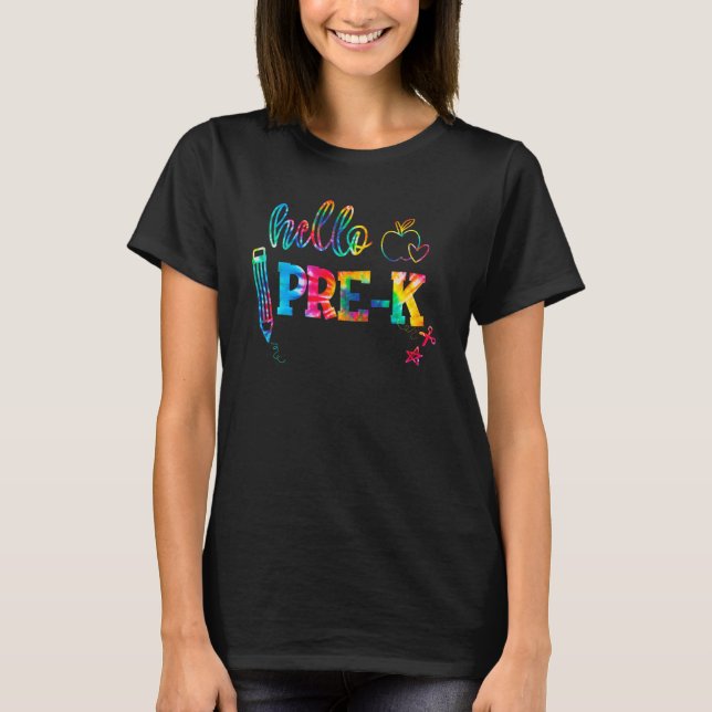 Camiseta Tie Dye Hello Pre K First Day Teacher Co (Anverso)