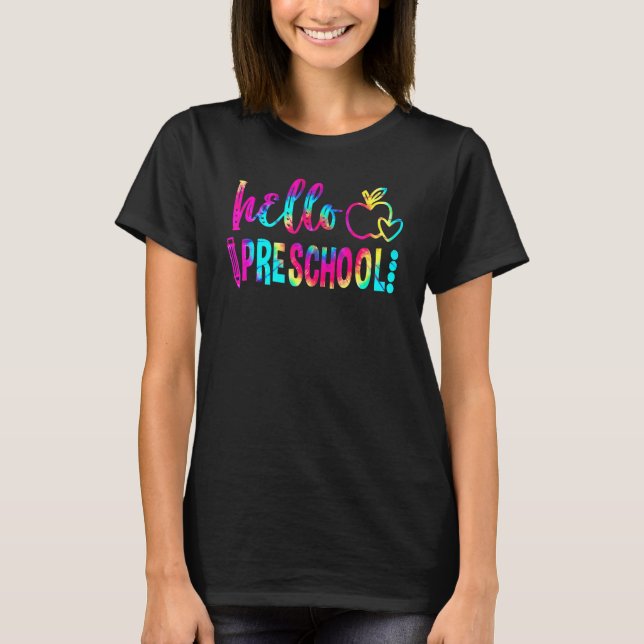 Camiseta Tie Dye Hello Preescolar De Vuelta Al Maestra Esco (Anverso)