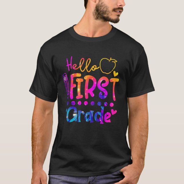Camiseta Tie Dye Hello Primer Grado Profesor Primer Día De (Anverso)