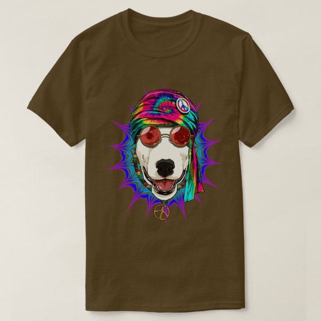 Camiseta Tie Dye Hippie Bull Terrier Hippiness Peace Love D (Diseño del anverso)