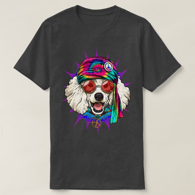 Camiseta Tie Dye Hippie Poodle Hippiness Peace Love Dog (Diseño del anverso)
