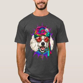 Camiseta Tie Dye Hippie Poodle Hippiness Peace Love Dog