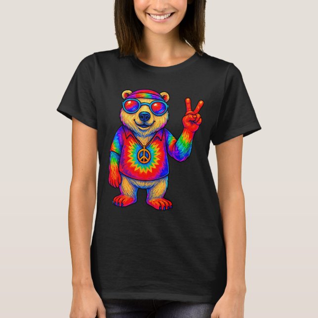 Camiseta Tie-dye Lar Bear Peace Sign Hip  (Anverso)