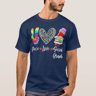 Camiseta Tie Dye Leopard Peace Love Second Grade Teacher St