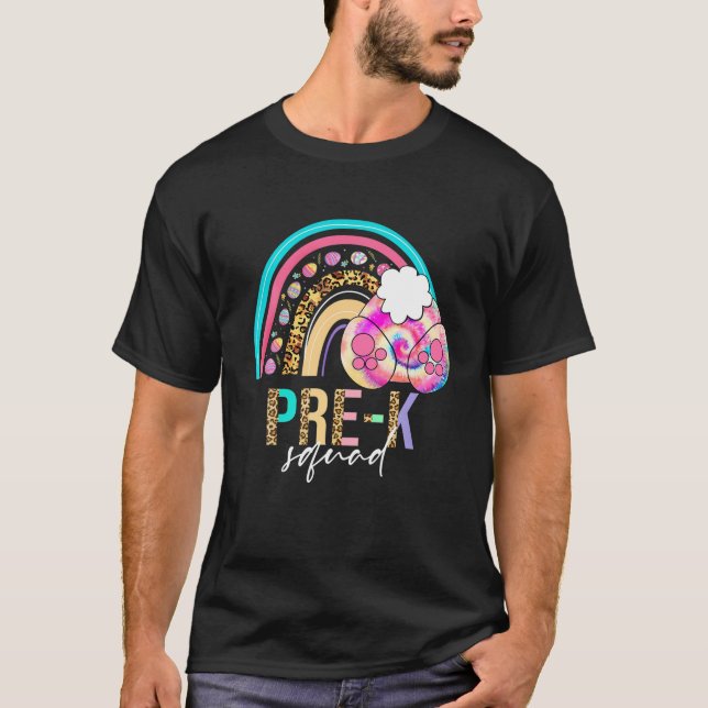 Camiseta Tie Dye Leopard Rainbow Pre K Bunny Easter Eggs Te (Anverso)