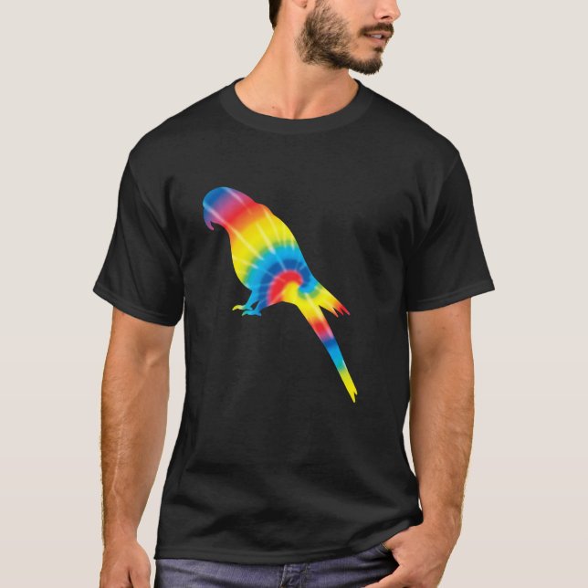 Camiseta Tie Dye Macaw Rainbow Print Parrot Bird Hippie Pea (Anverso)