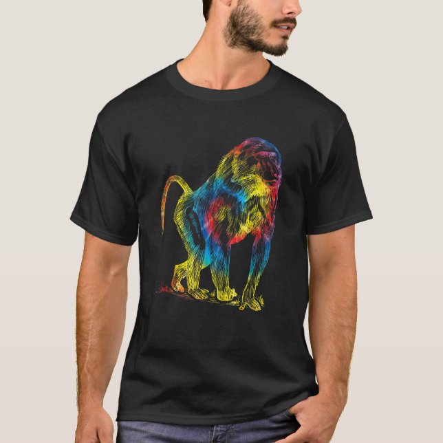 Camiseta Tie Dye Mandrill Rainbow Print Monkey Hippie Peace (Anverso)