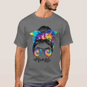 Camiseta Tie Dye Mom Life Hair Bandana Glasses Leopard Moth