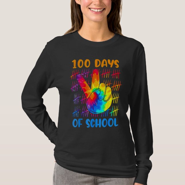 Camiseta Tie dye peace hand sign 100 days of school 100th d (Anverso)