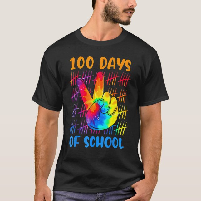 Camiseta Tie dye peace hand sign 100 days of school 100th d (Anverso)