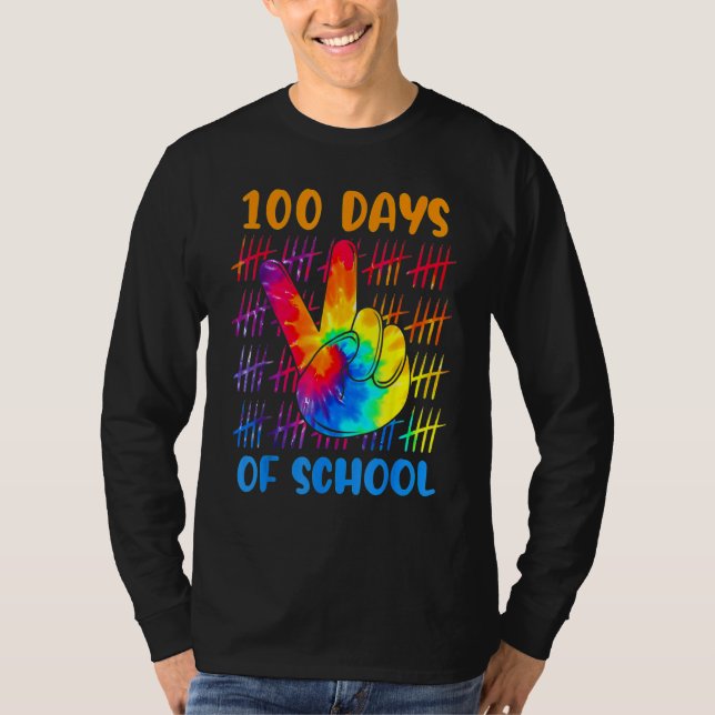 Camiseta Tie dye peace hand sign 100 days of school 100th d (Anverso)