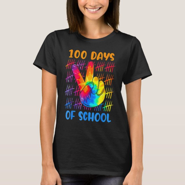 Camiseta Tie Dye Peace Hand Sign 100 Days Of School Gift 10 (Anverso)
