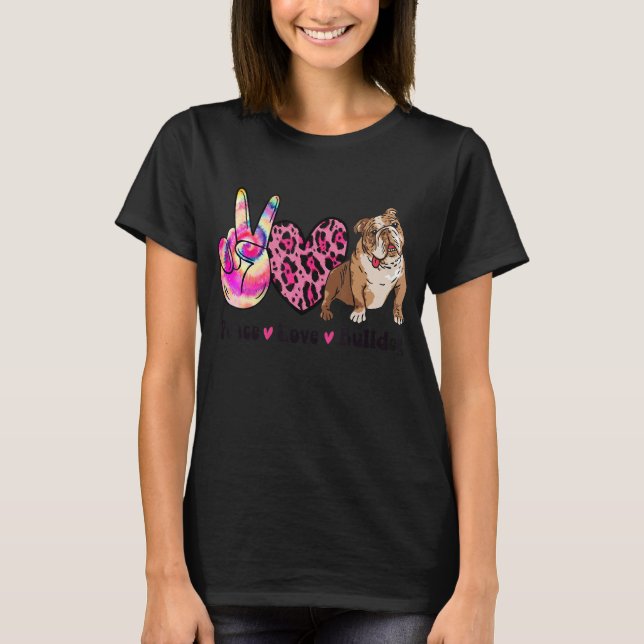Camiseta Tie Dye Peace Love Leopard Imprimir Bulldog en ing (Anverso)