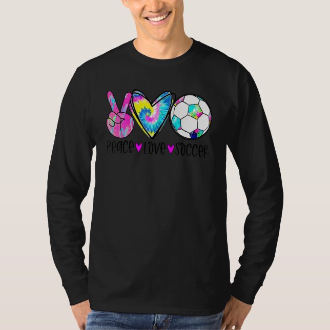 Camiseta Tie Dye Peace Love Soccer Cute Design Heart Ball (Anverso)