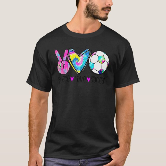 Camiseta Tie Dye Peace Love Soccer Cute Design Heart Ball (Anverso)
