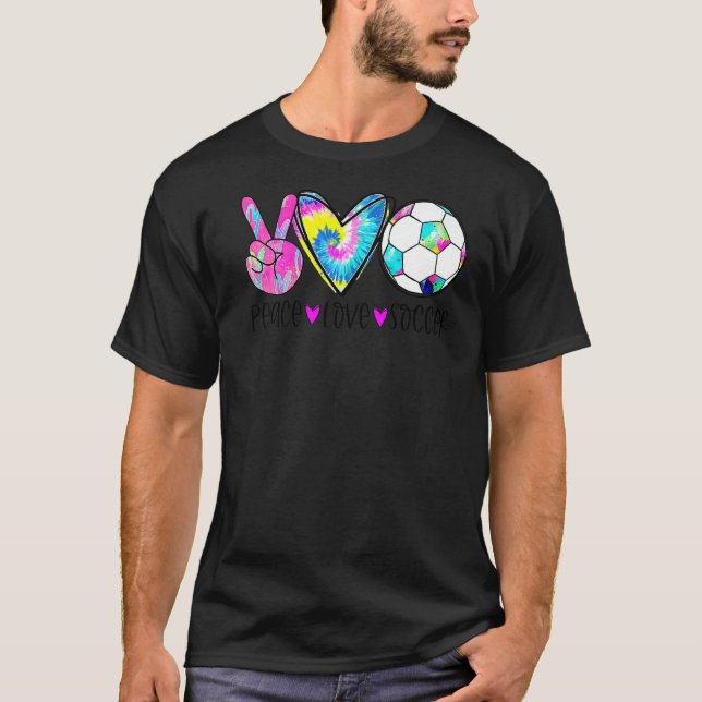 Camiseta Tie Dye Peace Love Soccer Cute Design Heart Ball P (Anverso)