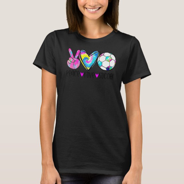Camiseta Tie Dye Peace Love Soccer Cute Design Heart Ball P (Anverso)
