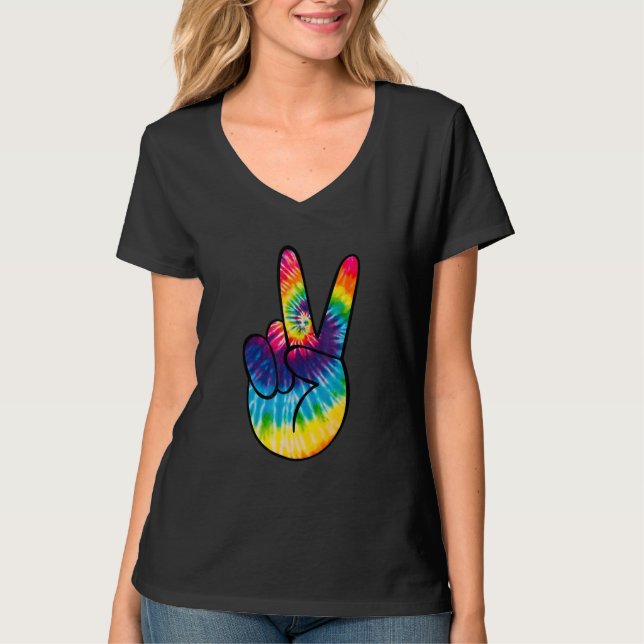 Camiseta Tie Dye Peace Sign Hand  Hippies V   1 (Anverso)