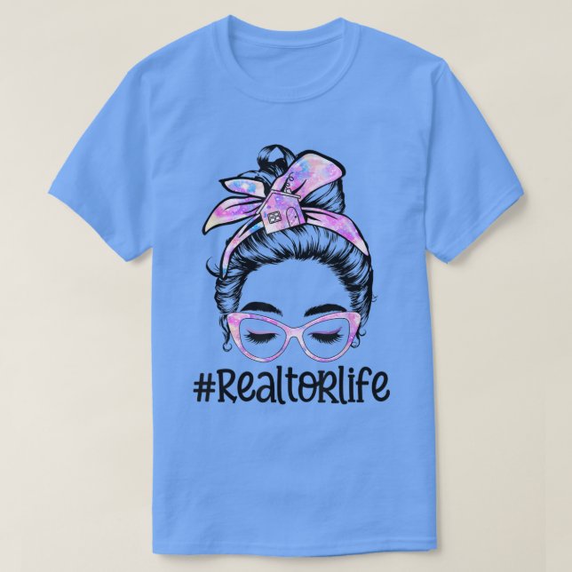 Camiseta Tie Dye Realtor Life Messy Bun Glasses Regalos Muj (Diseño del anverso)
