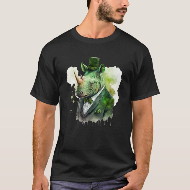 Camiseta Tie Dye Rhino Tuxedo Leprechaun Gorra St Patrick's (Anverso)