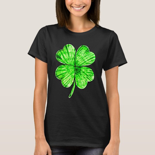 Camiseta Tie Dye Shamrock Lucky Four Leaf C St Patrick's Da (Anverso)