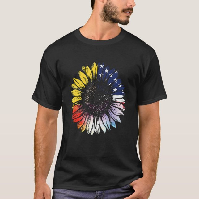 Camiseta Tie Dye Sunflower Bandera Estadounidense 4 De Juli (Anverso)