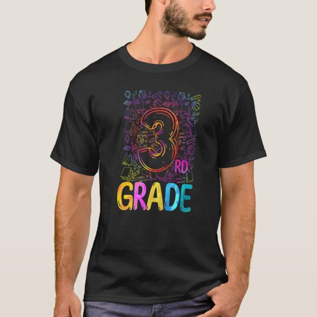 Camiseta Tie Dye Typography 3rd Grade Teacher Back To Schoo (Anverso)