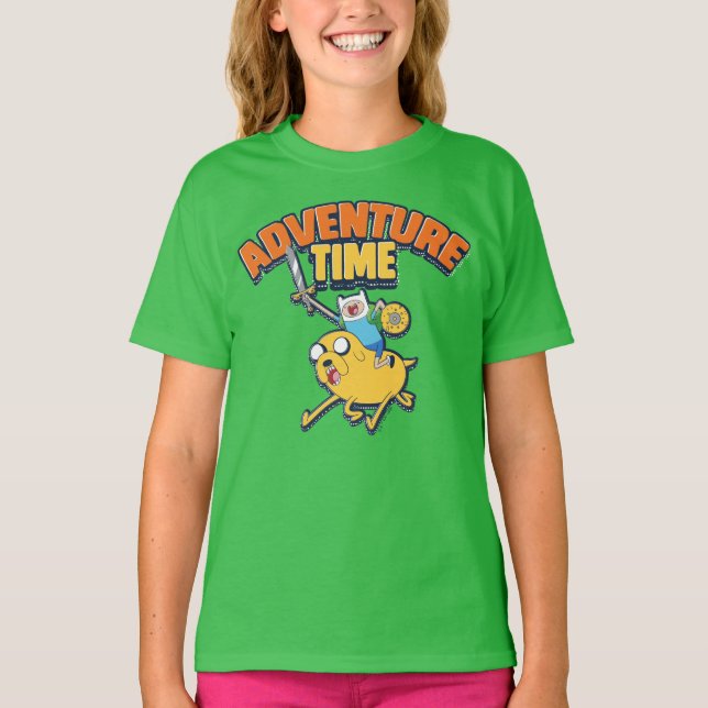 Camiseta Tiempo de aventura | Finn Riding Jake (Anverso)