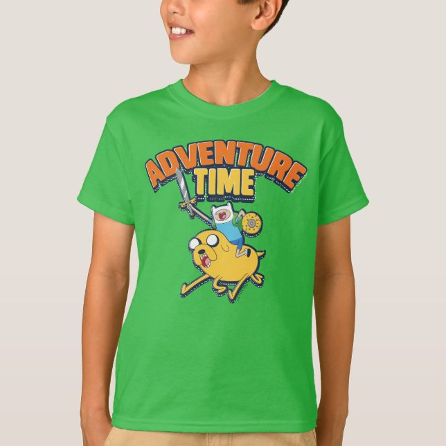Camiseta Tiempo de aventura | Finn Riding Jake (Anverso)