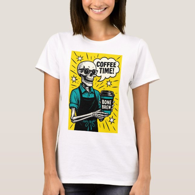 Camiseta Tiempo de café esqueleto - Arte pop clásico (Anverso)
