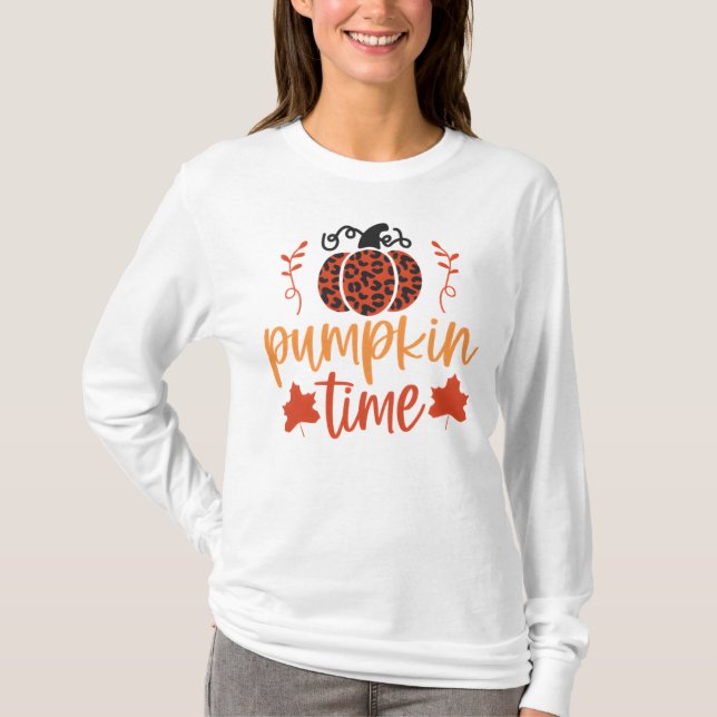 Camiseta Tiempo de calabaza Autumn Leopardo Imprimir Floral (Anverso)