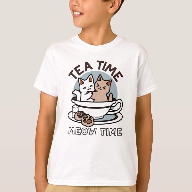 Camiseta Tiempo de embutido de té - Diseño de gato y té lin (Anverso)