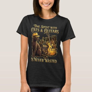 Camiseta Tiempo de guitarrista pasado con gatos y guitarras