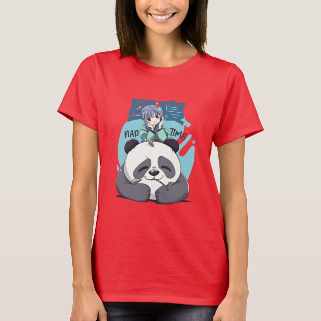 Camiseta Tiempo de Nap de la Chica Cute Kawaii Anime Panda (Anverso)