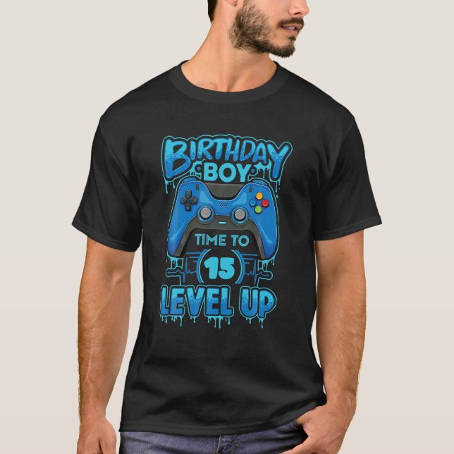 Camiseta Tiempo De Nivel 15.º Videojuego De Birthday Boy (Anverso)