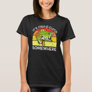Camiseta Tiempo De Oreloj De Pescado Para Pescar Bass Vinta