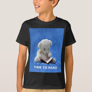 Camiseta Tiempo de osito de peluche para leer animal azul r